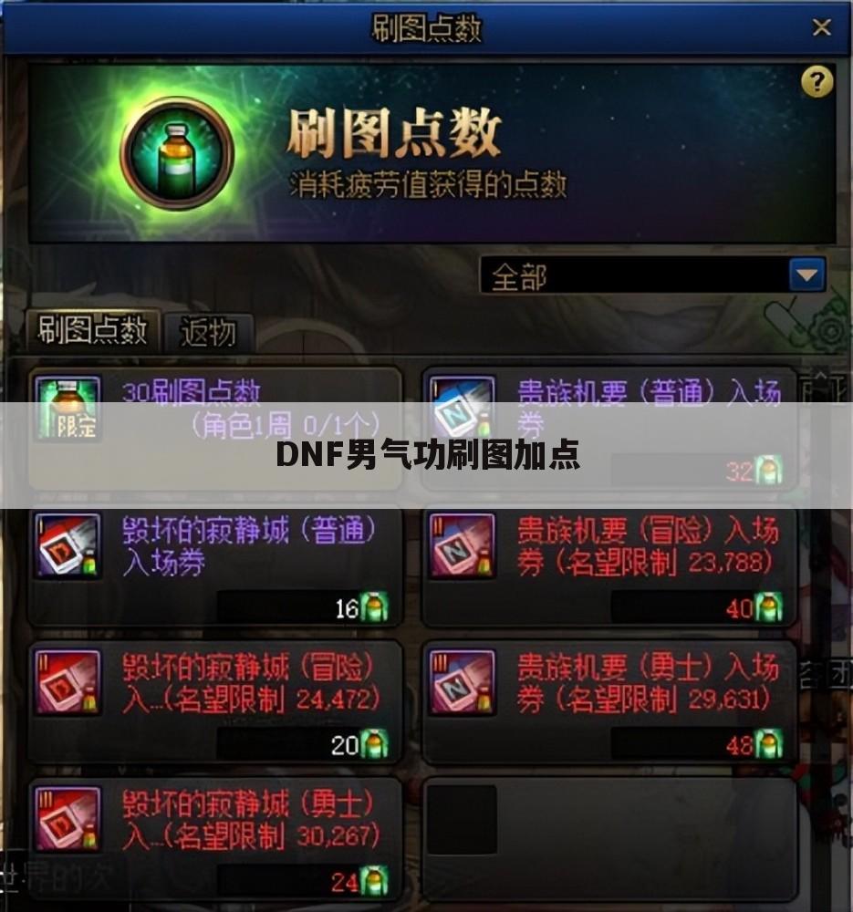 DNF男气功刷图加点