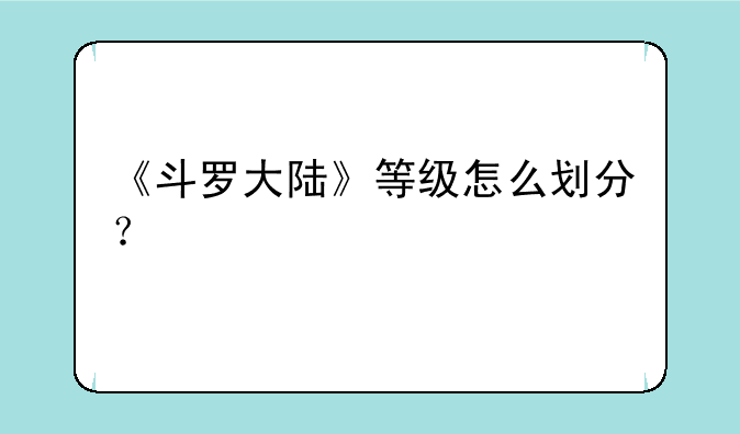 《斗罗大陆》等级怎么划分？