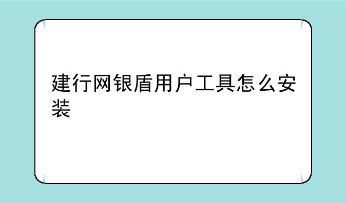 建行网银盾用户工具怎么安装