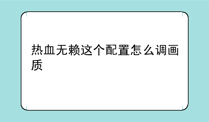 热血无赖这个配置怎么调画质