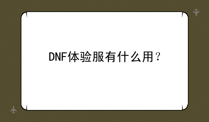 DNF体验服有什么用？