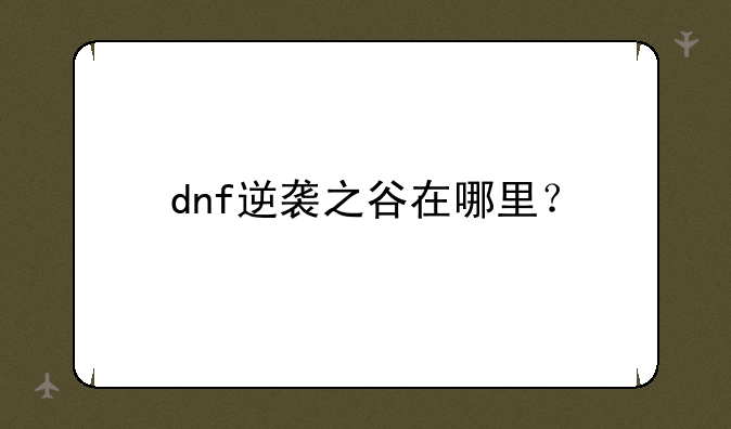 dnf逆袭之谷在哪里？