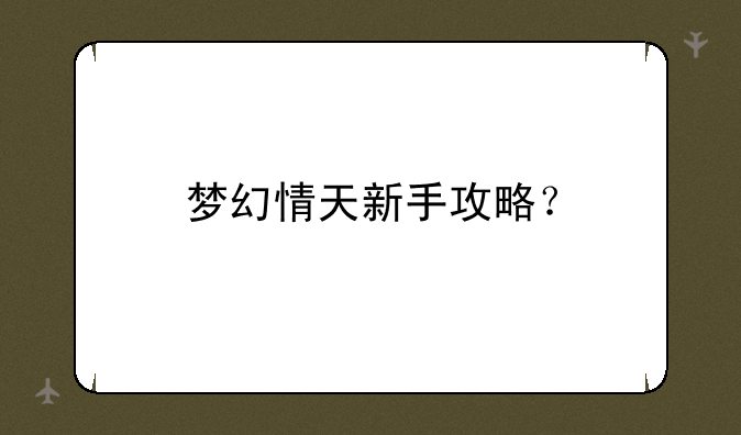 梦幻情天新手攻略？