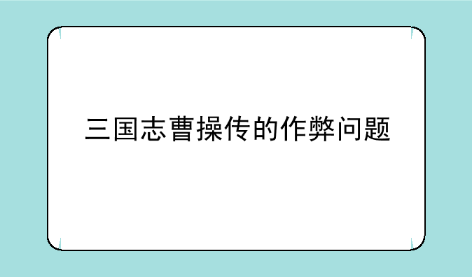 三国志曹操传的作弊问题