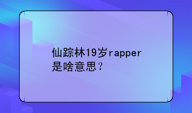 仙踪林19岁rapper是啥意思？