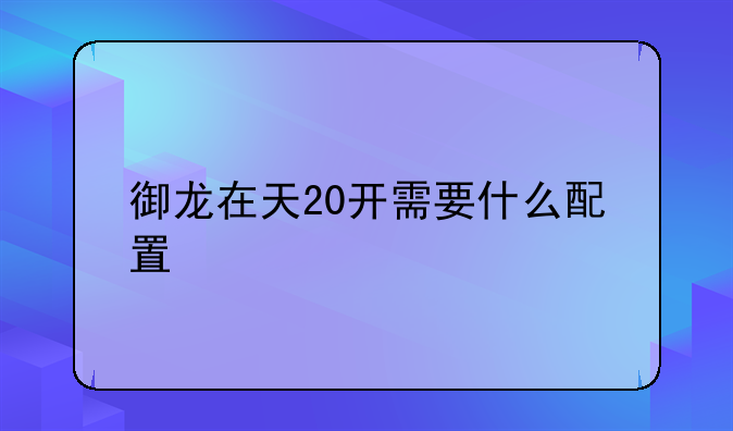 御龙在天20开需要什么配置