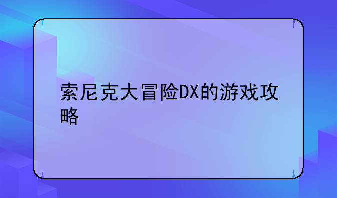 索尼克大冒险DX的游戏攻略