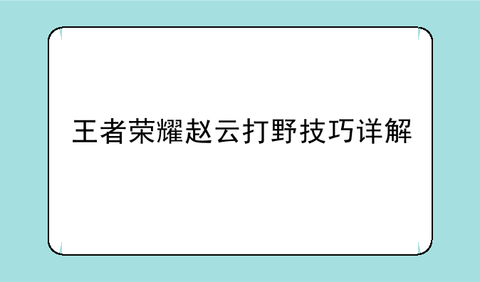 王者荣耀赵云打野技巧详解