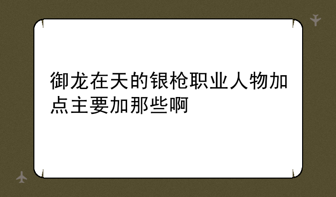 御龙在天的银枪职业人物加点主要加那些啊