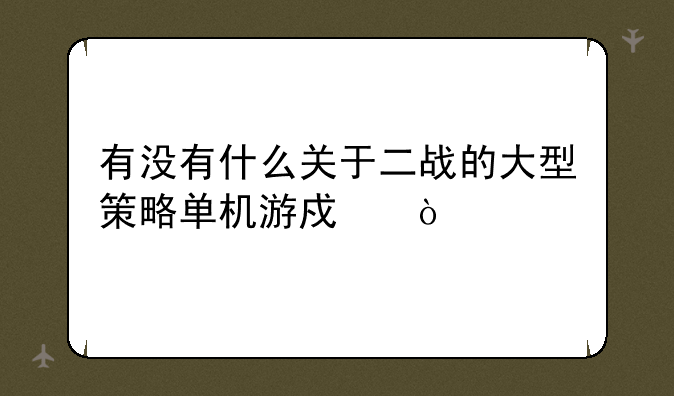 有没有什么关于二战的大型策略单机游戏？