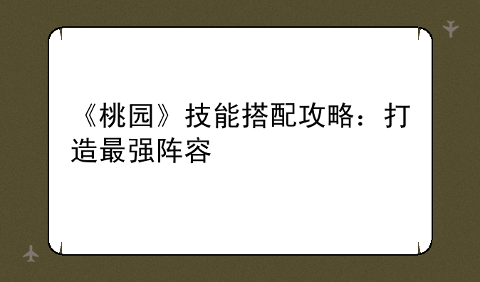 《桃园》技能搭配攻略：打造最强阵容