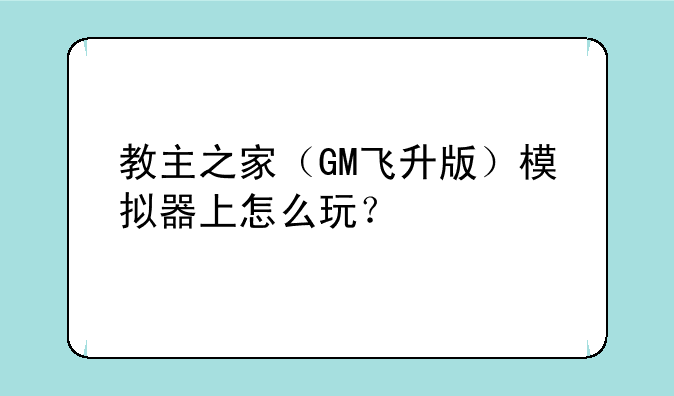 教主之家（GM飞升版）模拟器上怎么玩？
