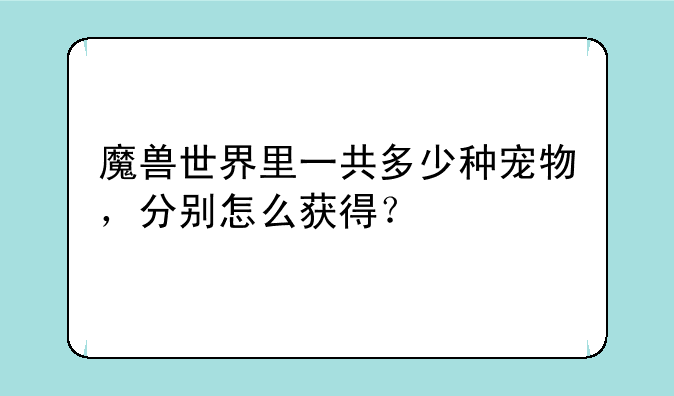 魔兽世界里一共多少种宠物，分别怎么获得？