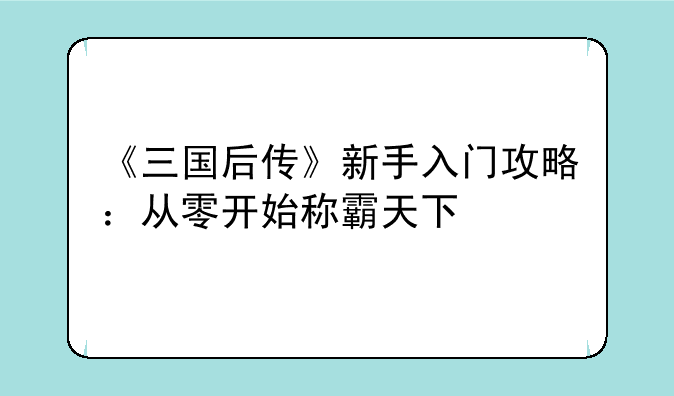 《三国后传》新手入门攻略：从零开始称霸天下