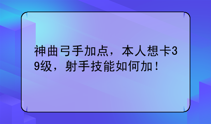 神曲弓手加点，本人想卡39级，射手技能如何加！