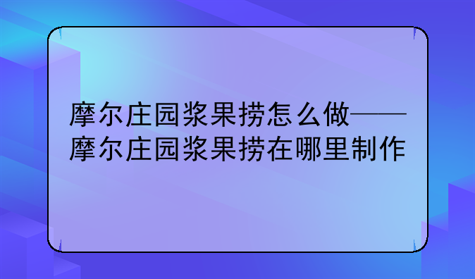 摩尔庄园浆果捞怎么做——摩尔庄园浆果捞在哪里制作