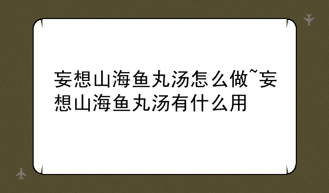 妄想山海鱼丸汤怎么做~妄想山海鱼丸汤有什么用