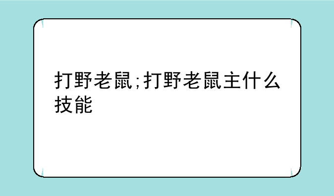 打野老鼠;打野老鼠主什么技能