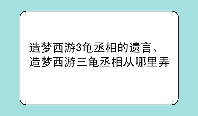 造梦西游3龟丞相的遗言、造梦西游三龟丞相从哪里弄